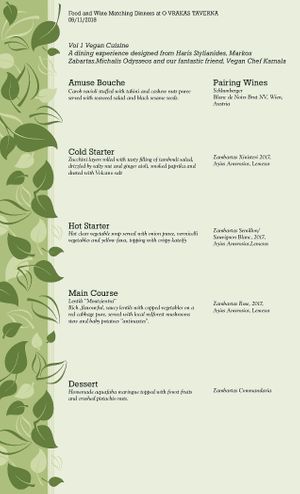 Vegan menu with special Guest Chef Kamala  at O'Vrakas Taverna in Limassol