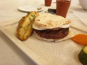 Vegan burger with a greek twist at O'Vrakas Taverna in Limassol