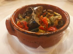 tourlou tourlou is a baked vegetable mix on garlic olive oil and thyme at O'Vrakas Taverna in Limassol
