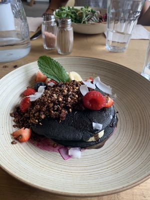 Charcoal pancakes! at O'YO - Brabantdam in Ghent