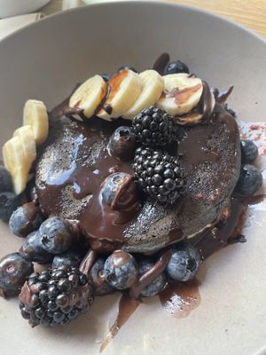 Pink panther pancakes (activated charcoal not burnt!)  at O'YO - Brabantdam in Ghent