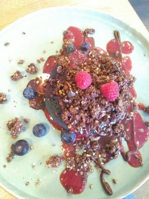 With raspberry and chocolatesauce at O'YO - Brabantdam in Ghent