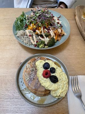 Pancake stack with mango chia pudding   at O'YO - Brabantdam in Ghent