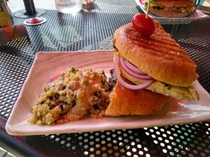 Portobello panini with quinoa salad side at Cafe Sol in Grand Junction