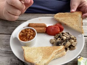 Vegan breakfast, some already eaten  at Goathland Tea Room & Gifts in Whitby