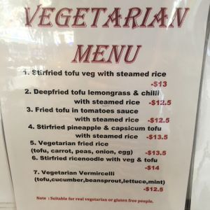 vegetarian menu at Pho 68 in Lithgow