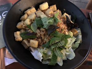 rice noodles with tofu and salad  at Bistro Go in Brno