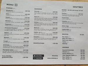 Menu at Chutnej in Vinohrady