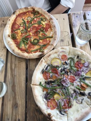 Volcano pizza and sweet potato pizza at Chutnej in Vinohrady