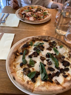 Top: mushroom pizza (limited edition) / bottom: fungi  at Chutnej in Vinohrady