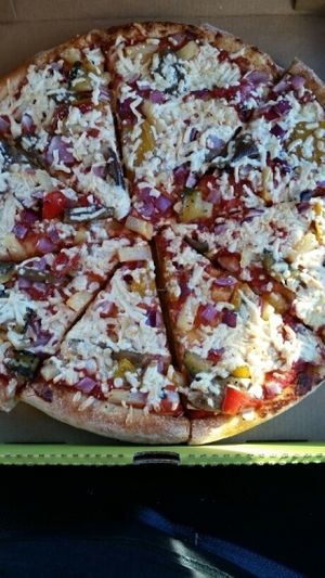 vegan pizza with daiya cheese and grilled veggies at Panago Pizza in Regina