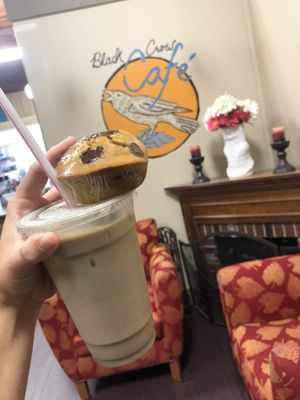 Pumpkin spice latte & pumpkin chocolate chip muffin!  at The Black Crow Cafe in Elkhart