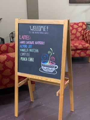Latte flavor choices on 5/28 at The Black Crow Cafe in Elkhart