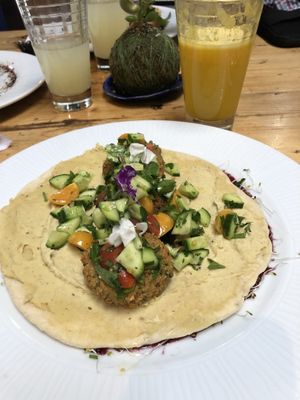 Falafel de Chochos con jugo de maracuya at Sofy Glocal Cuisine in Cuenca