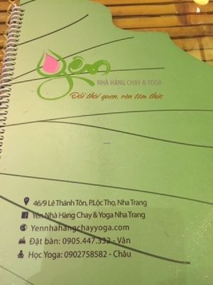 Menu Cover at Yen Nha Hang Chay & Yoga in Nha Trang