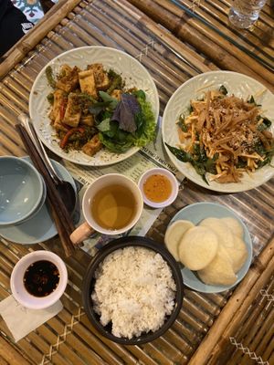 Rice, tofu and salad at Yen Nha Hang Chay & Yoga in Nha Trang