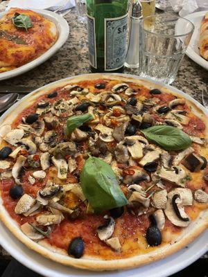 Mushroom pizza - no vegan cheese extra olives at The Italian in Stockport