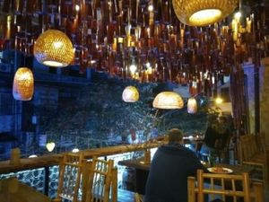 Lanterns on the balcony at The Old Ha Noi Restaurant in Hanoi