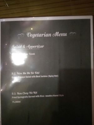veggie menu at The Old Ha Noi Restaurant in Hanoi