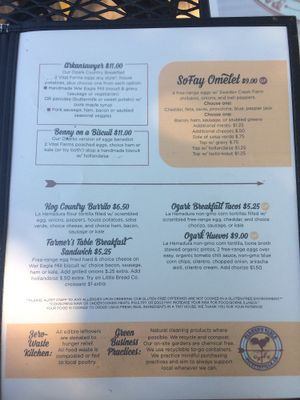 menu at The Farmer's Table Cafe in Fayetteville