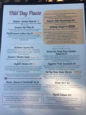 lunch menu at The Farmer's Table Cafe in Fayetteville