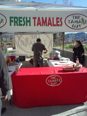Vendor who sells vegetarian and vegan friendly tamales at Farmer's Market  in Moreno Valley