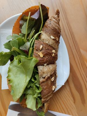 Croissant sandwhich at Bottega Vegana in Modena