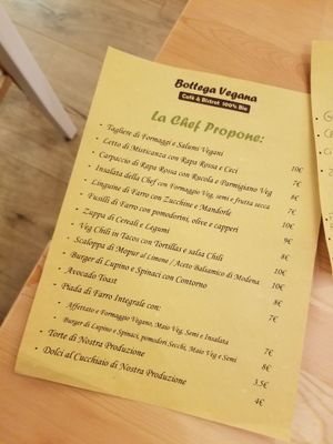 Standard menu (2017) at Bottega Vegana in Modena