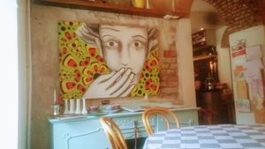 Various art pieces inside at Kuusk Hernesto in Tallinn