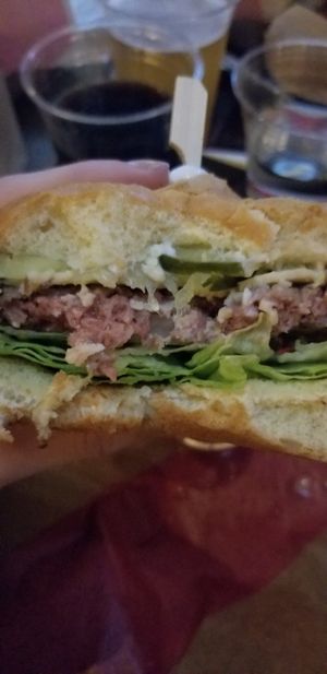 Juicy impossible burger! at New York New York - BeerHaus in Las Vegas