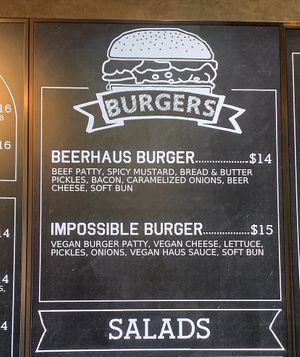 Vegan burger on inside menu at New York New York - BeerHaus in Las Vegas