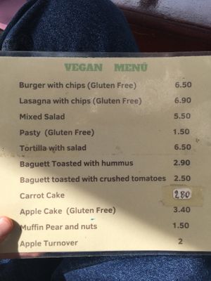 Vegan menu prices at Cafe Bonjour in Lanzarote