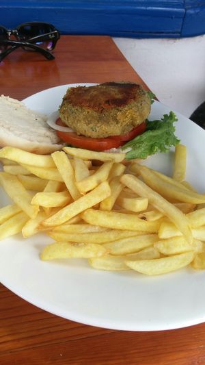 Vegan burger at Cafe Bonjour in Lanzarote