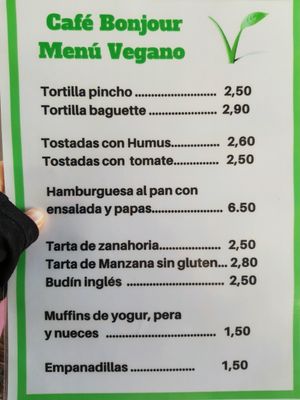 Menu as of December '17 at Cafe Bonjour in Lanzarote