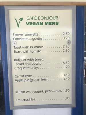 Vegan menu! at Cafe Bonjour in Lanzarote