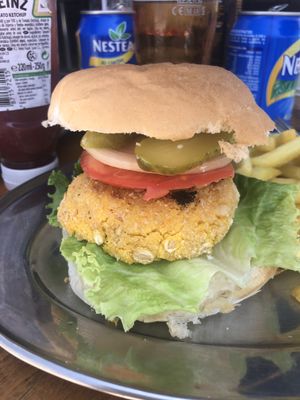 Vegan burger  at Cafe Bonjour in Lanzarote