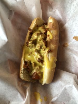 Chili hotdog   at Pancho's Vegan Cantina in Las Vegas