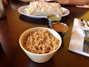 Side of rice and the best hot sauces!  at Pancho's Vegan Cantina in Las Vegas