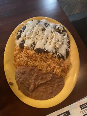 Mole Tamales & rice and beans  at Pancho's Vegan Cantina in Las Vegas