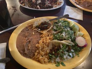 Beans, rice, and tacos  at Pancho's Vegan Cantina in Las Vegas