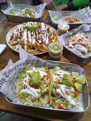 Tacos and loaded fries at Pancho's Vegan Cantina in Las Vegas