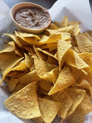 Chips with bean dip - the beans are amazing   at Pancho's Vegan Cantina in Las Vegas
