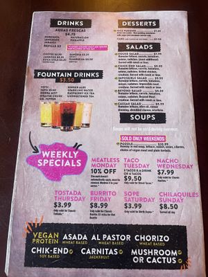 Menu as of Dec 2022 (note the choice of protein)  at Pancho's Vegan Cantina in Las Vegas