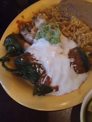 Chili relleno- filled with cheese and vegan meat at Pancho's Vegan Cantina in Las Vegas