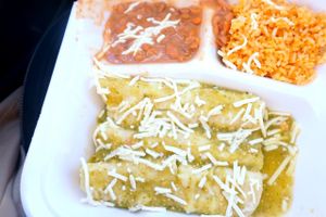 Green enchiladas with asada.  at Pancho's Vegan Cantina in Las Vegas