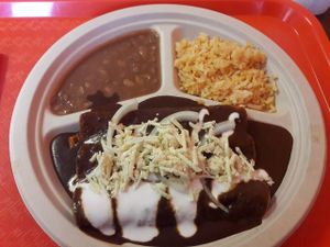 mole enchiladas combo plate at Pancho's Vegan Cantina in Las Vegas