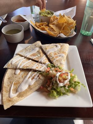 Asada quesadilla and guac  at Pancho's Vegan Cantina in Las Vegas