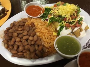 Tacos dorados with rice & beans at Pancho's Vegan Cantina in Las Vegas