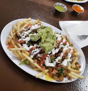 Loaded fries! Oh my goodness at Pancho's Vegan Cantina in Las Vegas