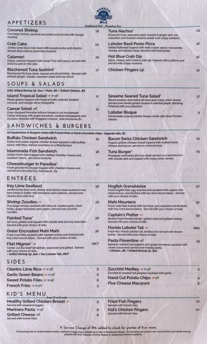 Menu food  at Marker 88 in Islamorada